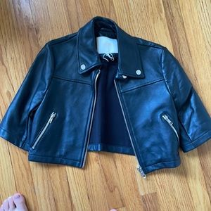 Maje Leather Jacket short sleeves mid length
